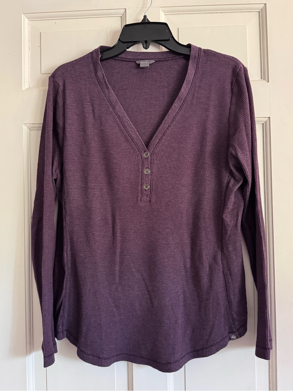 Eddie Bauer Long Sleeve Purple Thermal Henley Top - 3-Button V-Neck